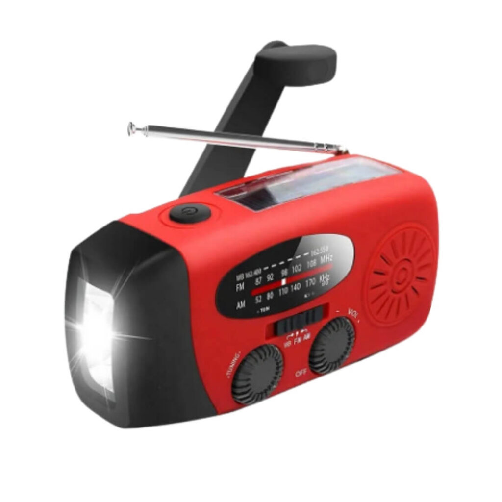 Nødradio med håndsving og solcelle 2000 mAh powerbank